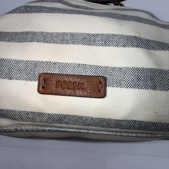 FOSSIL Coated Canvas Striped Fiona satchel Crossbody Shoulder Bag Blue/Off White - Picture 6 of 16